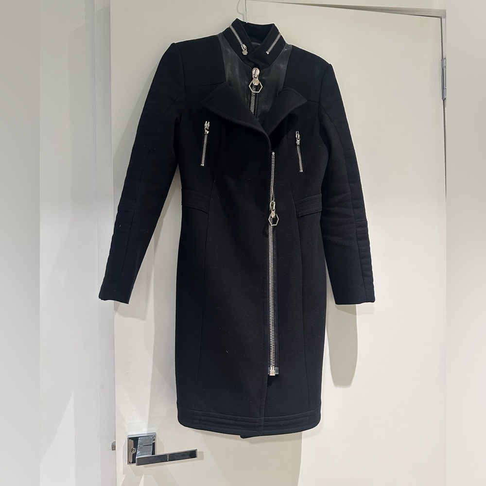Women’s Philipp Plein wool and leather coat size M